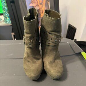 Guess "Deeka" Olive Green High Heel Bootie.  Size 8.  Man made materials.